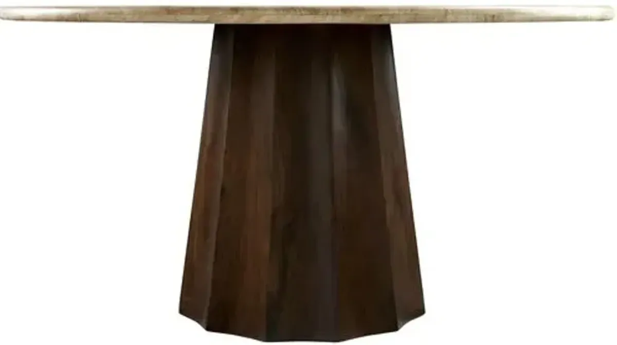 Rowenna 60" Round Travertine Top Dining Table - Brown