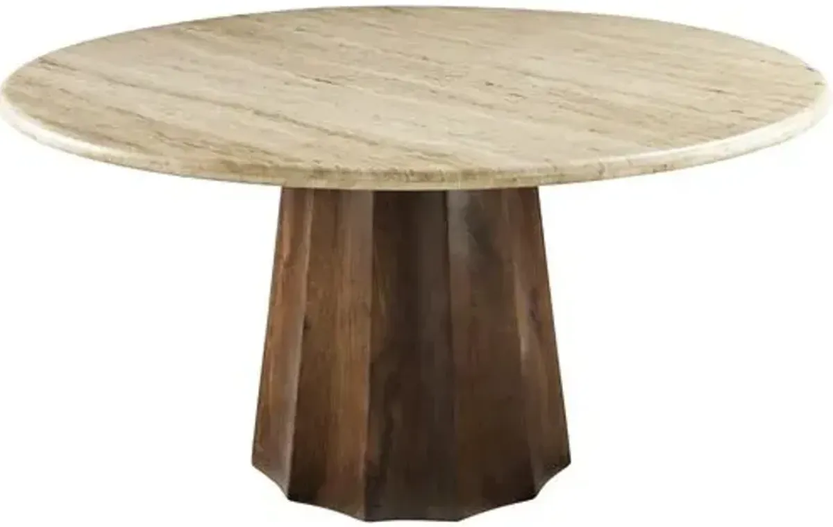 Rowenna 60" Round Travertine Top Dining Table - Brown