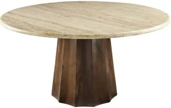 Rowenna 60" Round Travertine Top Dining Table - Brown