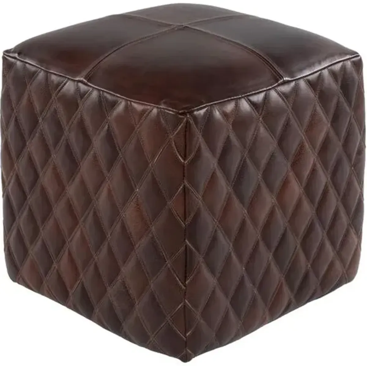 Kazriel Leather Cube Ottoman - Dark Brown