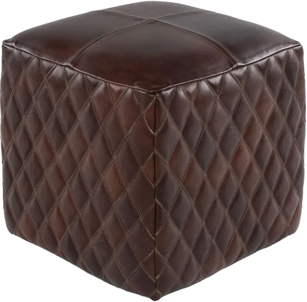 Kazriel Leather Cube Ottoman, Dark Brown