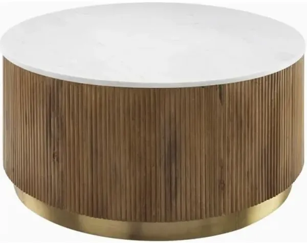 Ferrus Fluted 36" Round Marble Top Coffee Table - White