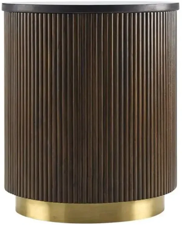 Ferrus Fluted 18" Round Marble Top End Table - Black