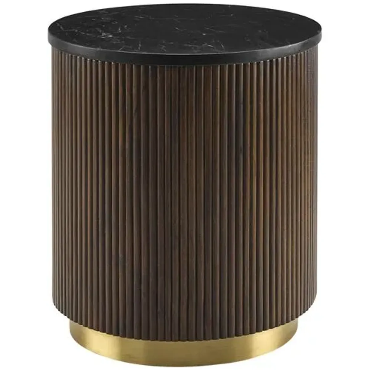 Ferrus Fluted 18" Round Marble Top End Table - Black