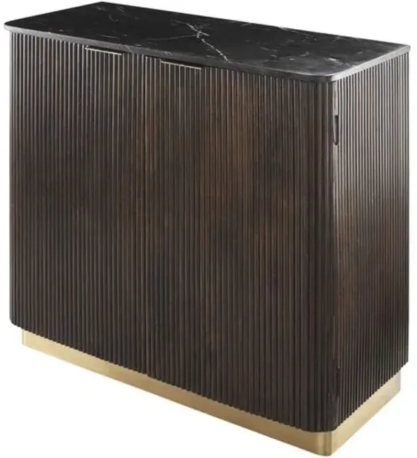 Ferrus Fluted 2-Door Marble Top Cabinet - Black