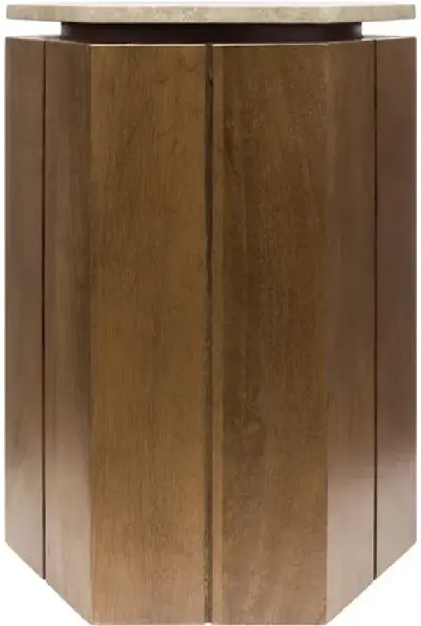 Xandra Hexagon Marble Top End Table - Brown