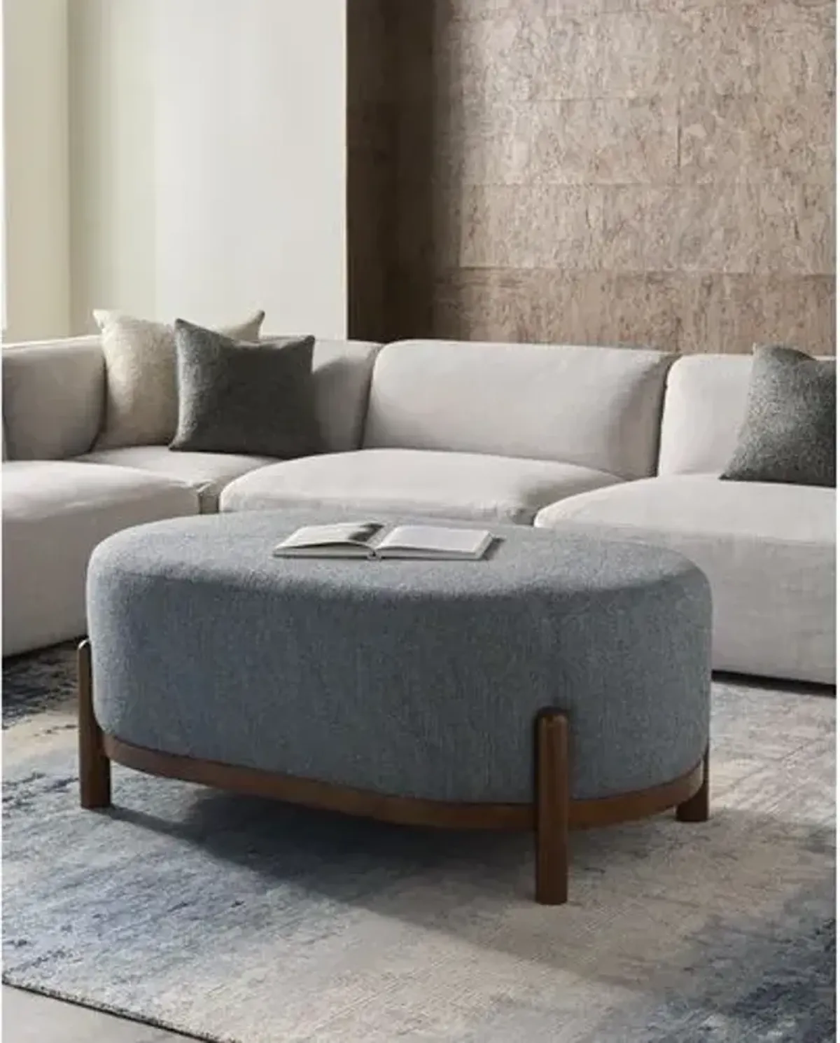 Exalvador Upholstered Ottoman - Blue Speckled