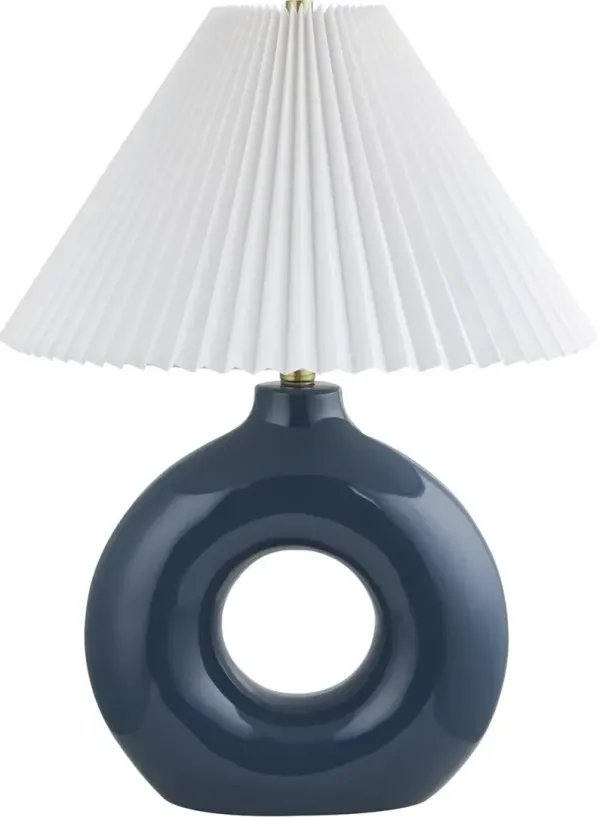 Tressa Ceramic Circle Base Tapered Shade Table Lamp - Blue