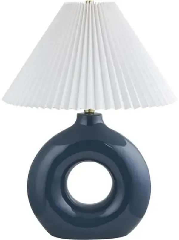Tressa Ceramic Circle Base Tapered Shade Table Lamp - Blue