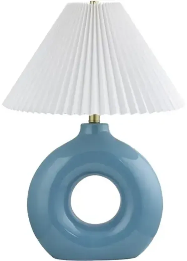Tressa Ceramic Circle Base Tapered Shade Table Lamp - Blue