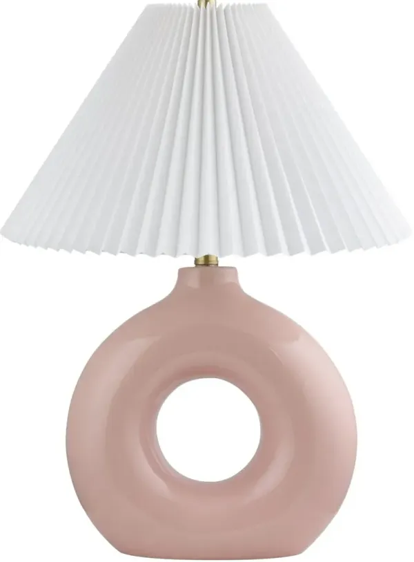 Tressa Ceramic Circle Base Tapered Shade Table Lamp - Pink