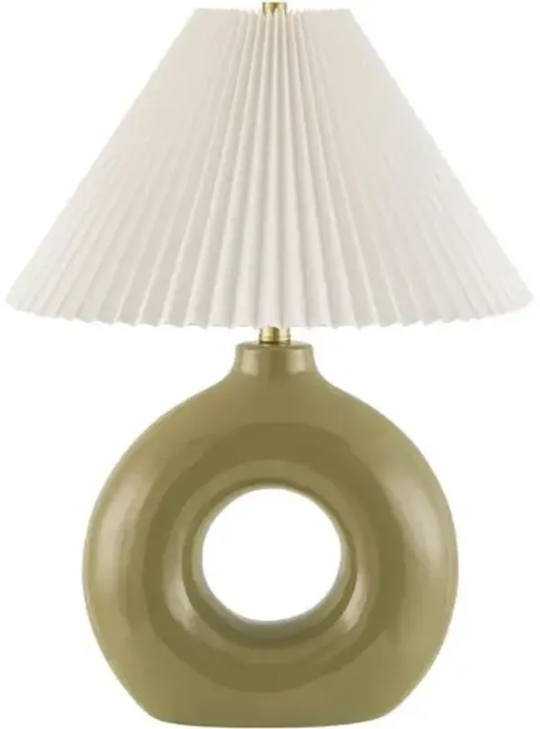 Tressa Ceramic Circle Base Tapered Shade Table Lamp - Green