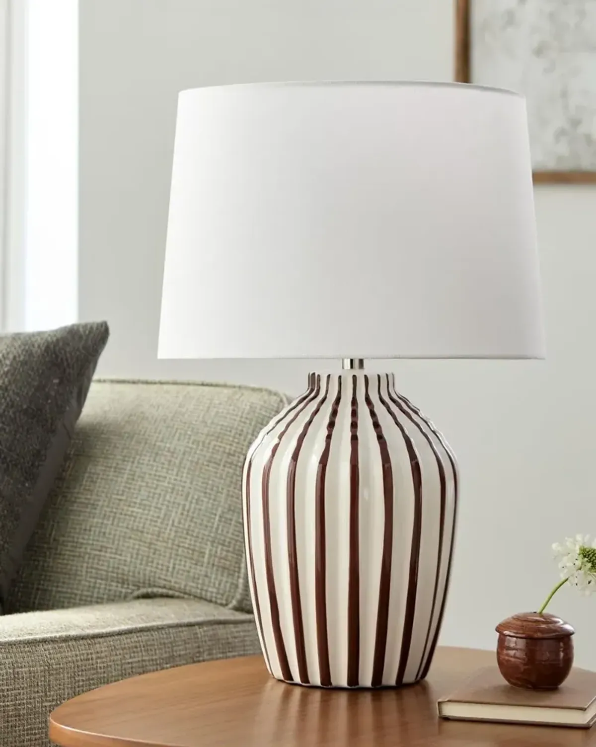 Tirien Ceramic Stripe Table Lamp - Brown