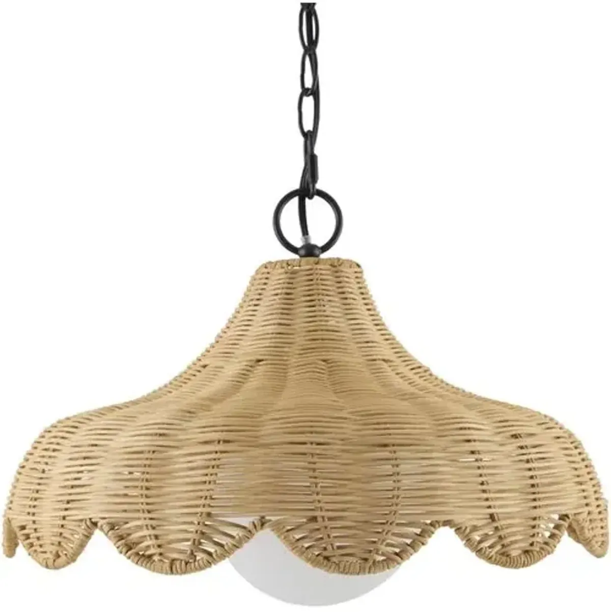 Hecuba Rattan Scalloped Pendant - Natural/Black
