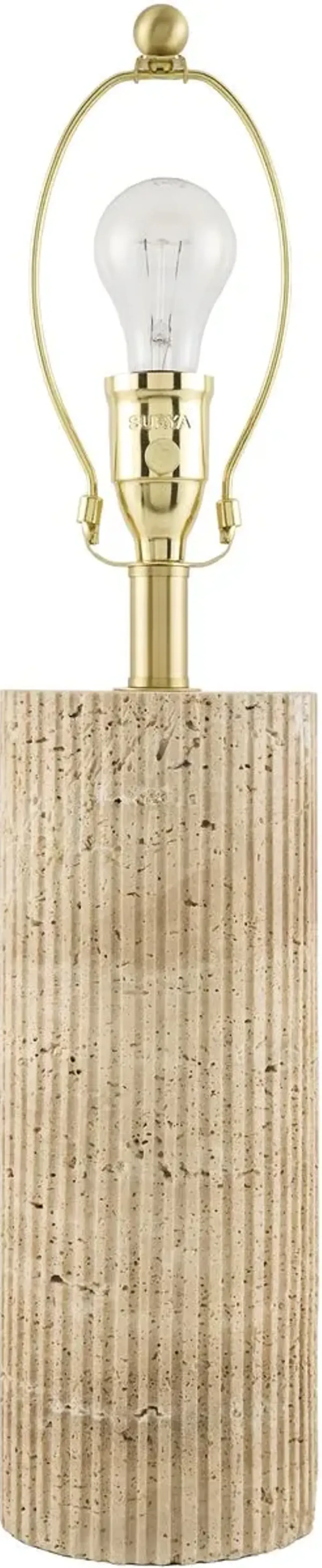 Perdita Cylinder Base Travertine Table Lamp - Brown