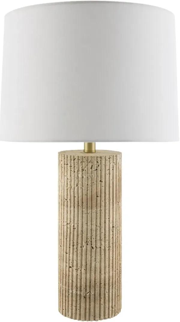 Perdita Cylinder Base Travertine Table Lamp - Brown