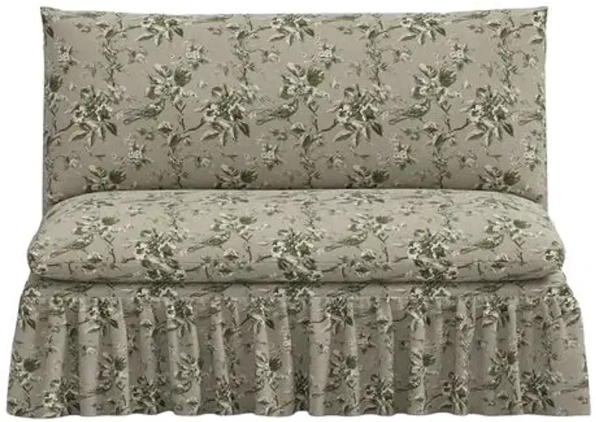 Thelma Ruffle Settee - Michigan Bird Toile - Green
