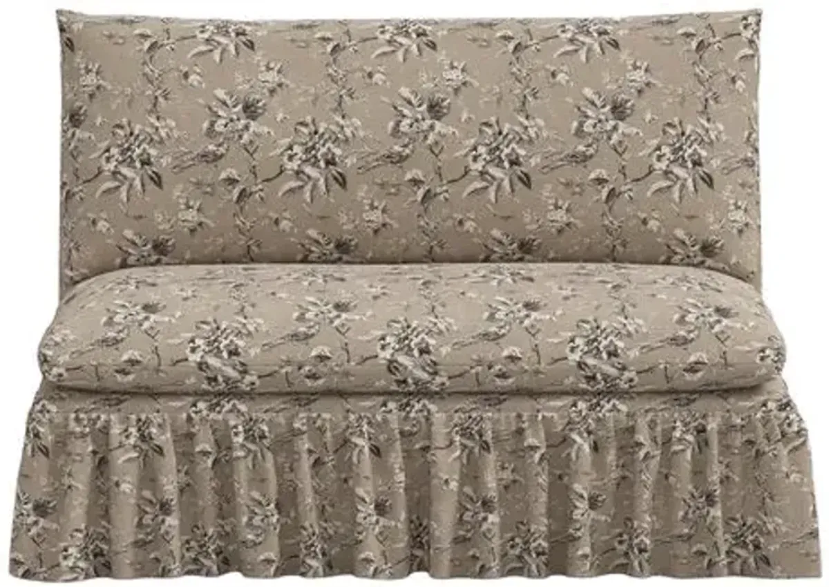 Thelma Ruffle Settee - Michigan Bird Toile - Brown