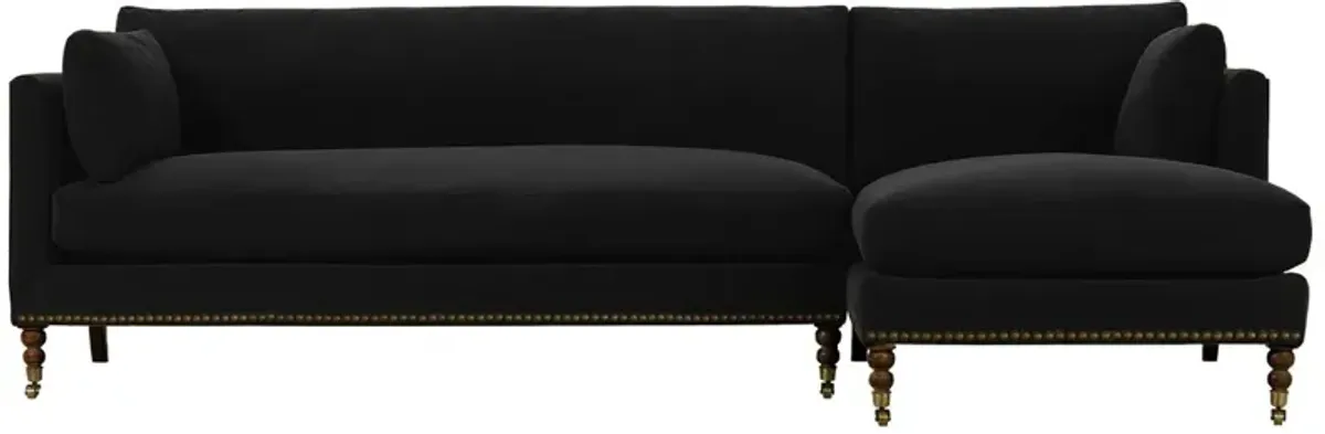 Margot Velvet Sectional Chaise - Black - Comfortable, Sturdy, Stylish