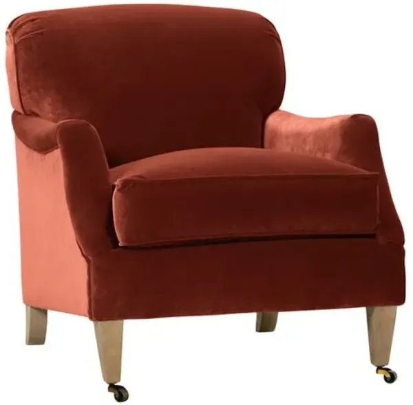 Elodie Velvet Accent Chair - Red, Comfortable, Durable