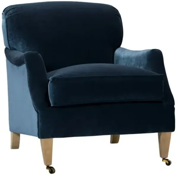 Elodie Velvet Accent Chair - Blue, Comfortable, Durable