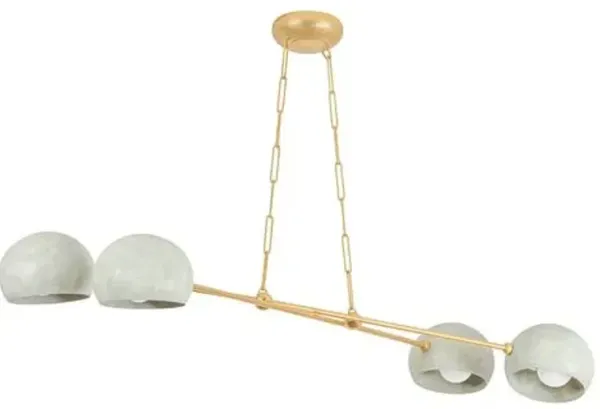 Cirelda 4-Light Linear Chandelier - Vintage Gold Leaf/Limewash Plaster