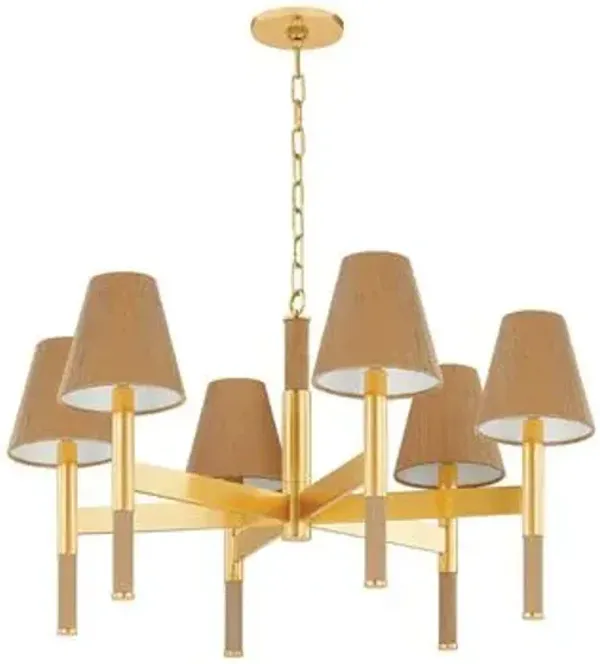 Azrin Chandelier - Aged Brass/Natural Grasscloth - Brown