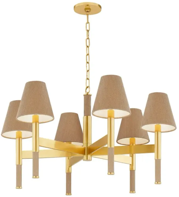 Azrin Chandelier - Aged Brass/Natural Grasscloth - Brown