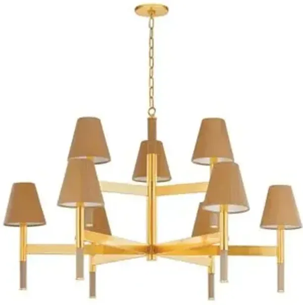 Azrin Chandelier - Aged Brass/Natural Grasscloth - Gold