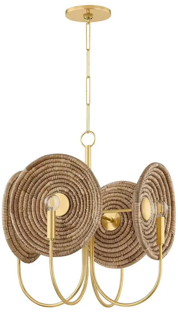 Vesna Chandelier, Aged Brass/Woven Natural Fiber