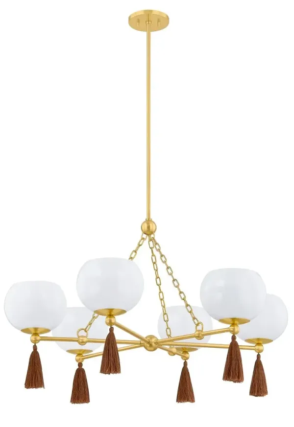 Niya Tassel 6-Light Chandelier - Aged Brass/Cloud Glass - Mandy Cheng for Mitzi - Gold