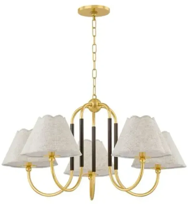 Janie 5-Light Chandelier - Aged Brass/True Bronze/Natural Linen - Mandy Cheng for Mitzi - Multi