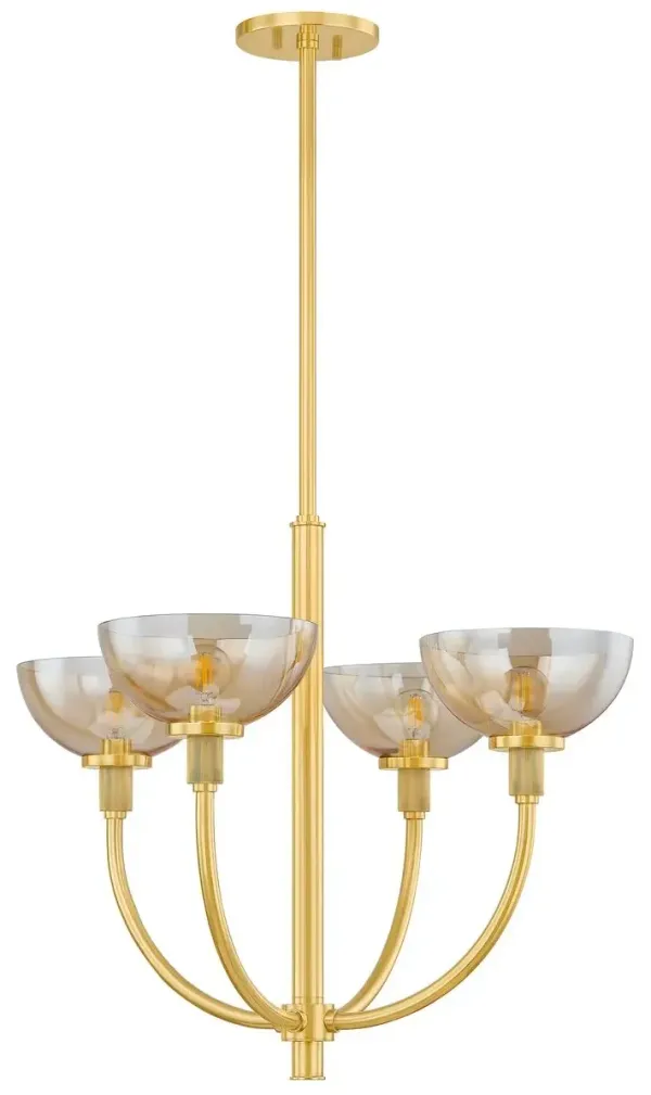Zeran 4-Light Chandelier - Aged Brass/Light Bronze Glass - Gold