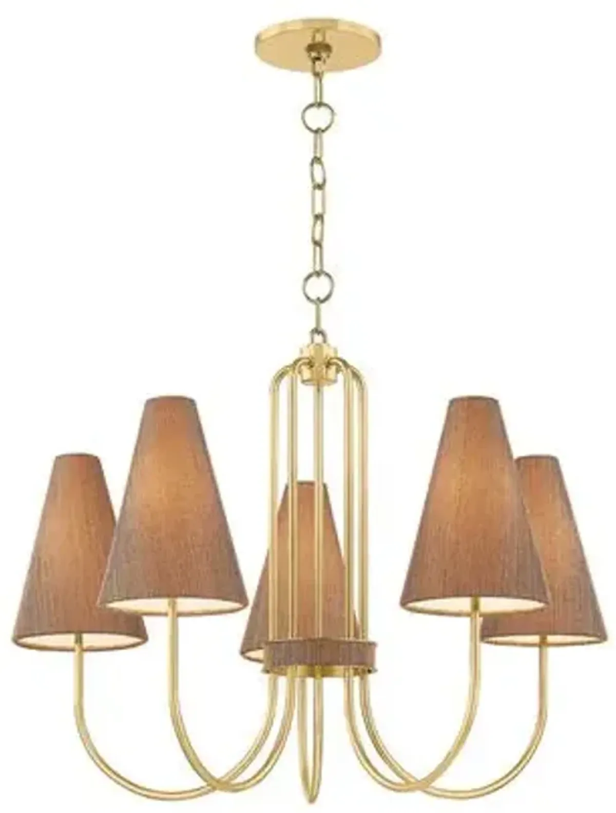 Rael 5-Light Chandelier - Aged Brass/Natural Grasscloth - Brown