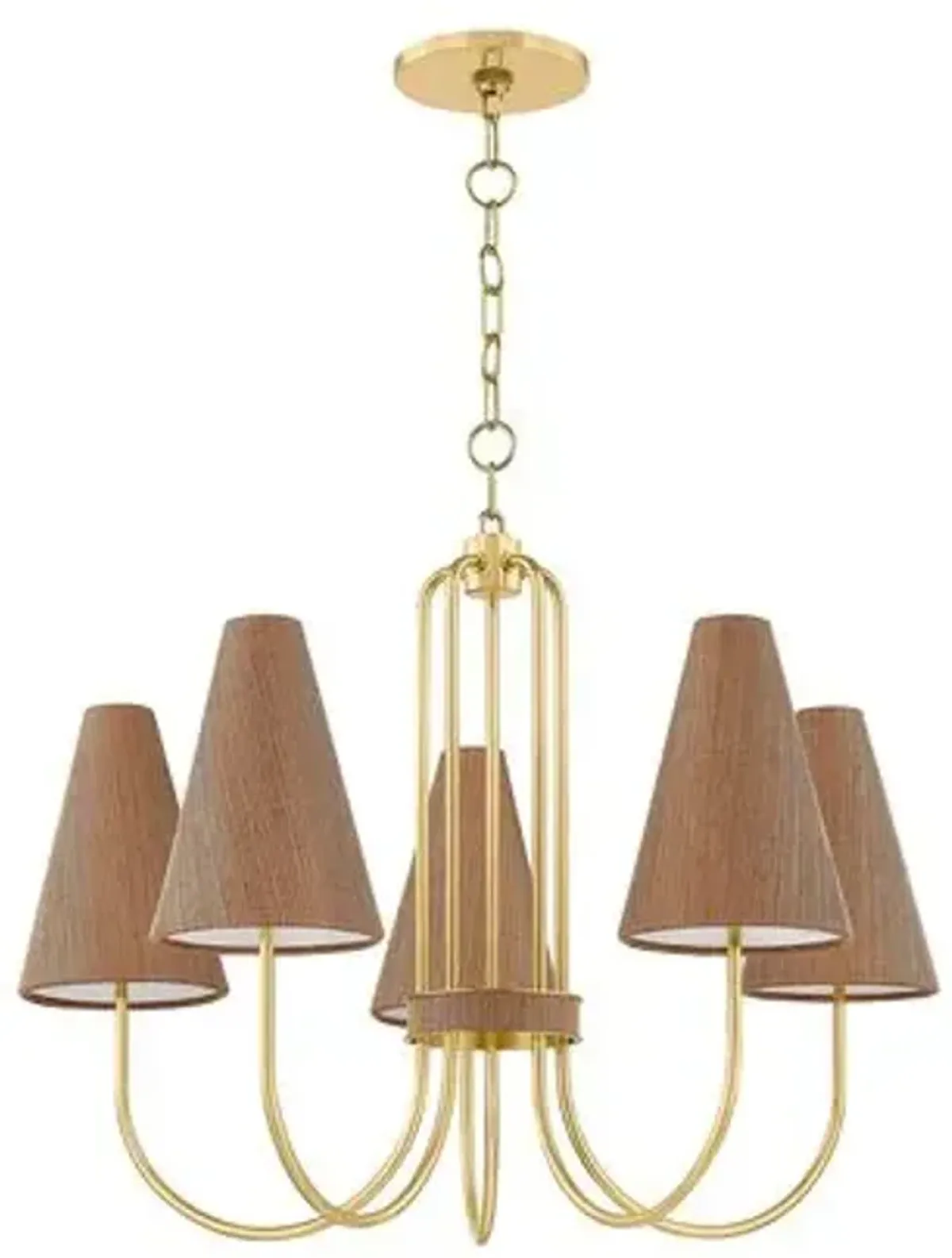 Rael 5-Light Chandelier - Aged Brass/Natural Grasscloth - Brown