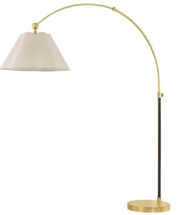 Janie Arc Floor Lamp - Aged Brass/True Bronze/Natural Linen - Mandy Cheng for Mitzi