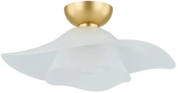 Aelira Flush Mount - Aged Brass/Etched Matte White Glass - Gold