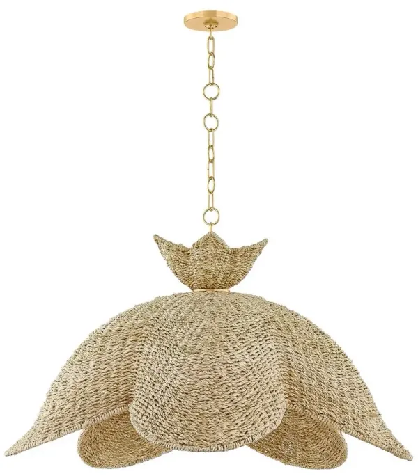 Orsten Pendant - Aged Brass/Light Natural Twisted Palm Leaves - Handcrafted - Brown