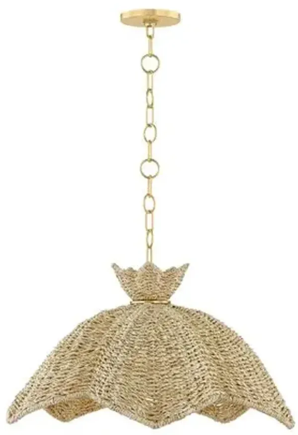 Orsten Pendant - Aged Brass/Light Natural Twisted Palm Leaves - Handcrafted - Brown