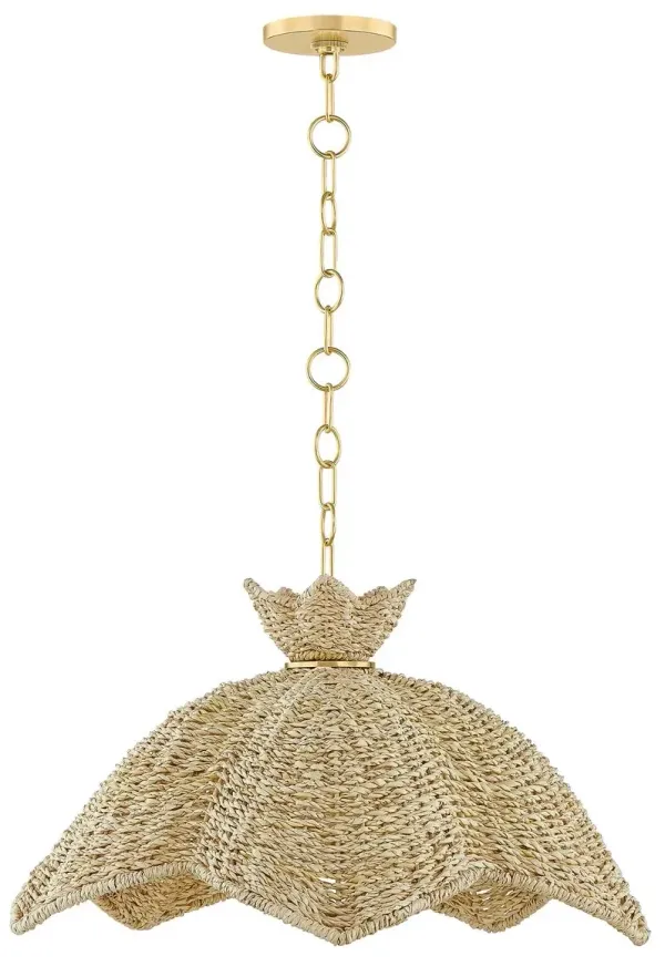 Orsten Pendant - Aged Brass/Light Natural Twisted Palm Leaves - Handcrafted - Brown