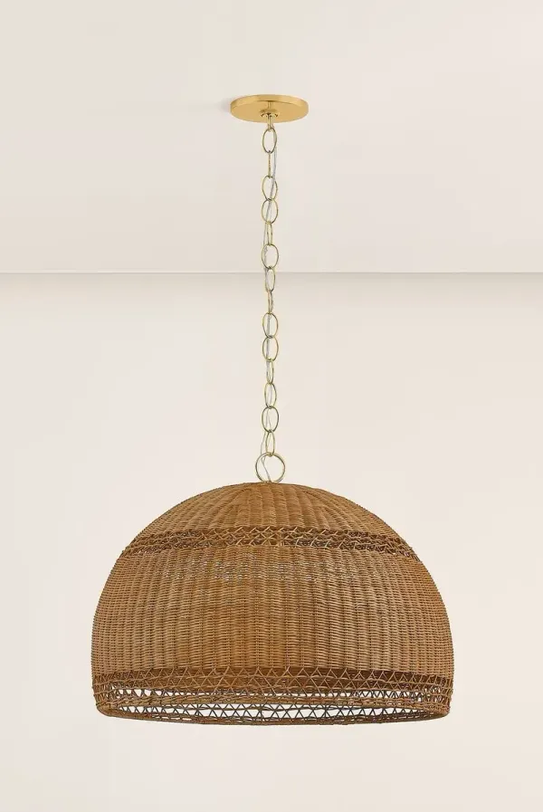 Taelynn Pendant - Aged Brass/Light Natural Wicker - Brown