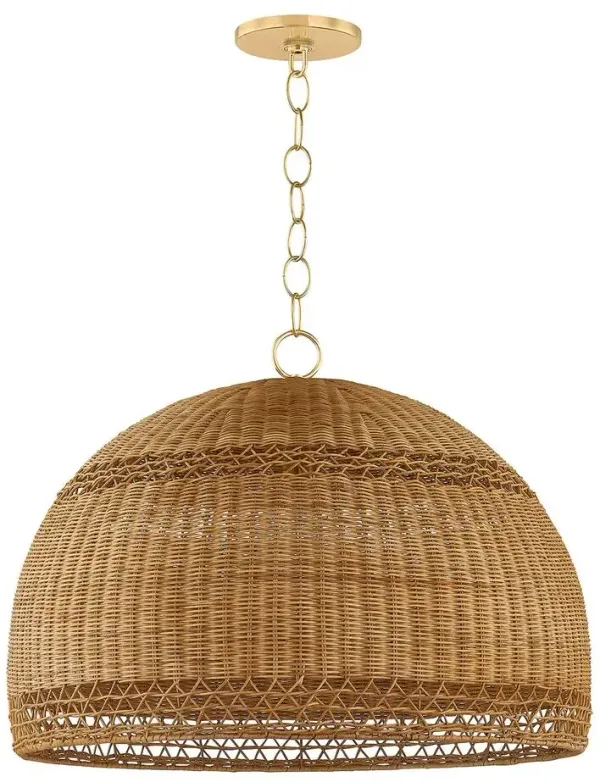 Taelynn Pendant - Aged Brass/Light Natural Wicker - Brown