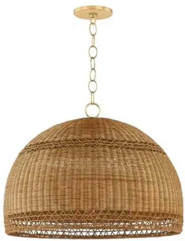 Taelynn Pendant - Aged Brass/Light Natural Wicker - Brown