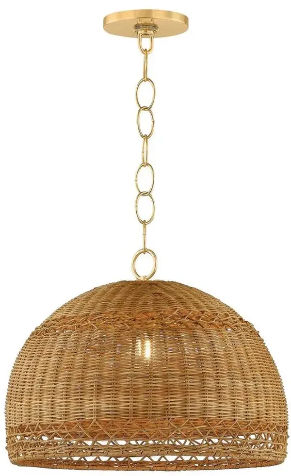 Taelynn Pendant - Aged Brass/Light Natural Wicker - Brown