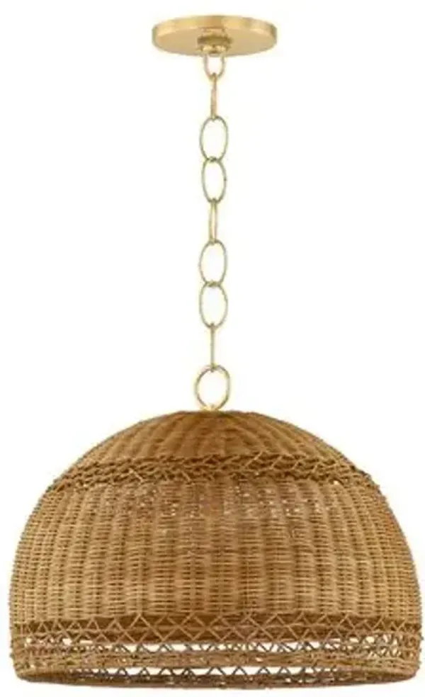 Taelynn Pendant - Aged Brass/Light Natural Wicker - Brown
