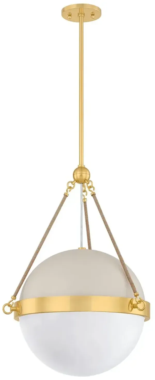 Abbie Glass Globe Pendant - Aged Brass/Soft Bisque/Jute Rope - Mandy Cheng for Mitzi - Gold