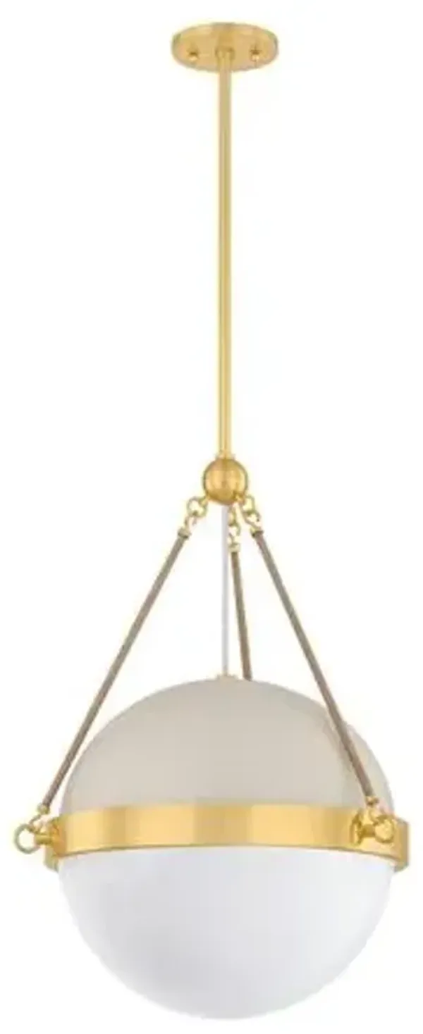 Abbie Glass Globe Pendant - Aged Brass/Soft Bisque/Jute Rope - Mandy Cheng for Mitzi - Gold