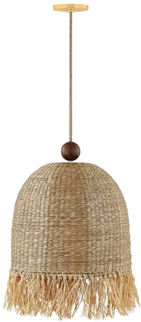 Sheri Pendant - Aged Brass/Natural Raffia - Mandy Cheng for Mitzi - Brown