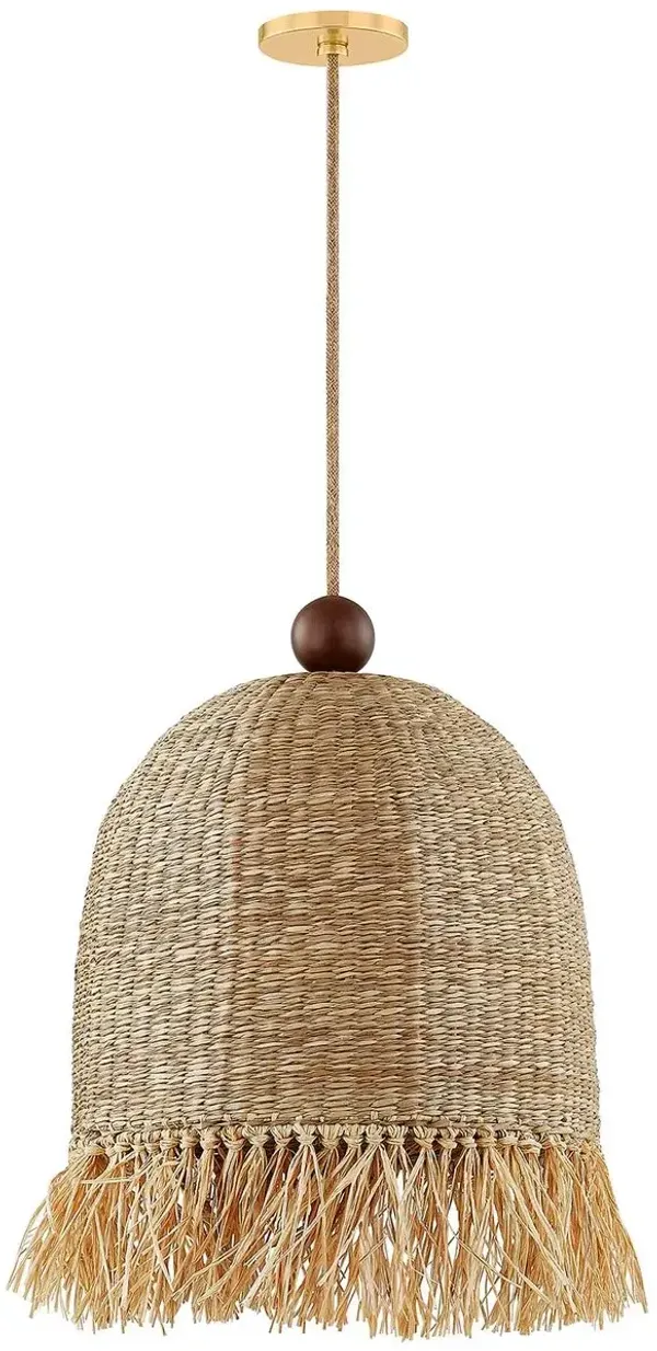 Sheri Pendant - Aged Brass/Natural Raffia - Mandy Cheng for Mitzi - Brown