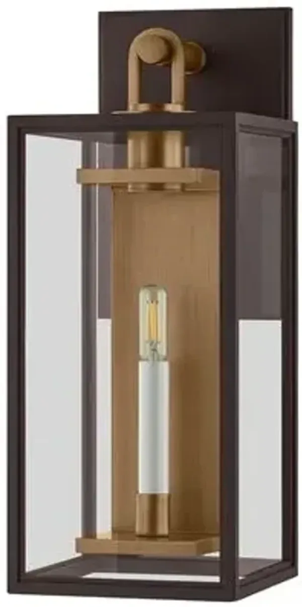 Arnold Outdoor Wall Sconce - Patina Brass/Textured Bronze/Clear - Troy Lighting - Gold